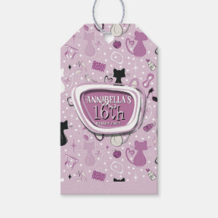 Mid Century Purple Heart Katzen Geburtstag Geschenkanhänger