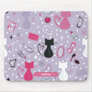 Mid Century Purple Heart Katzen Mousepad