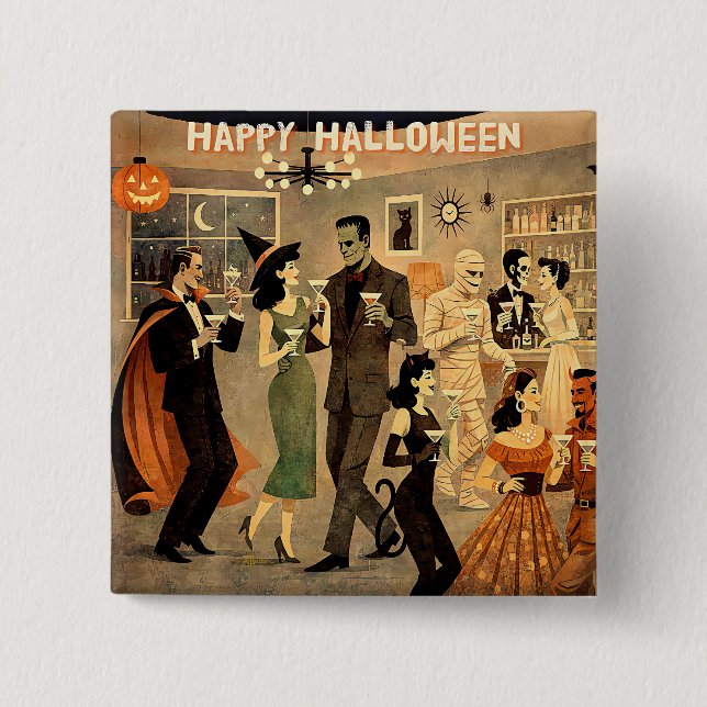 Mid Century Retro 40er Halloween Martini-Party Button (Vorderseite)