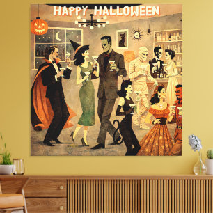 Mid Century Retro 40er Halloween Martini-Party Leinwanddruck