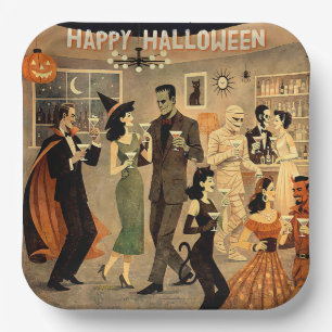 Mid Century Retro 40er Halloween Martini-Party Pappteller