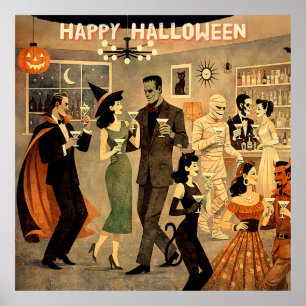 Mid Century Retro 40er Halloween Martini-Party Poster
