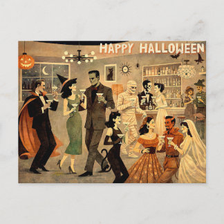 Mid Century Retro 40er Halloween Martini-Party Postkarte