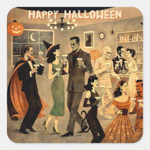 Mid Century Retro 40er Halloween Martini-Party Quadratischer Aufkleber