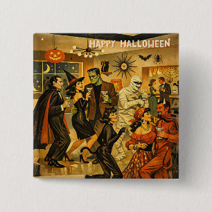 Mid Century Retro 50er Halloween Martini-Party Button
