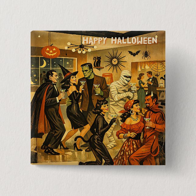Mid Century Retro 50er Halloween Martini-Party Button (Vorderseite)