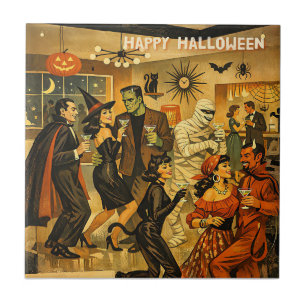 Mid Century Retro 50er Halloween Martini-Party Fliese