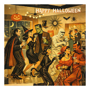 Mid Century Retro 50er Halloween Martini-Party Fotodruck