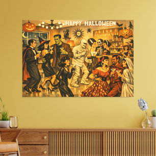 Mid Century Retro 50er Halloween Martini-Party Leinwanddruck