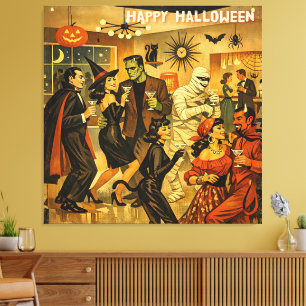 Mid Century Retro 50er Halloween Martini-Party Leinwanddruck