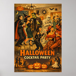 Mid Century Retro 50er Halloween Martini-Party Poster