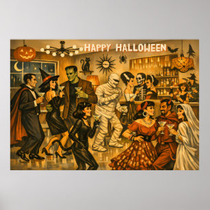Mid Century Retro 50er Halloween Martini-Party Poster