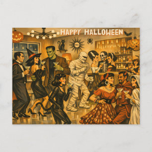 Mid Century Retro 50er Halloween Martini-Party Postkarte