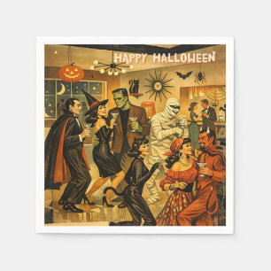 Mid Century Retro 50er Halloween Martini-Party Serviette