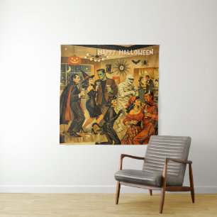 Mid Century Retro 50er Halloween Martini-Party Wandteppich