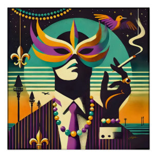 Mid Century Retro 60er Jahre Mardi Gras Der rauche Poster