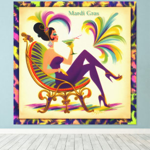 Mid Century Retro 60er Jahre Mardi Gras Martini Fr Leinwanddruck