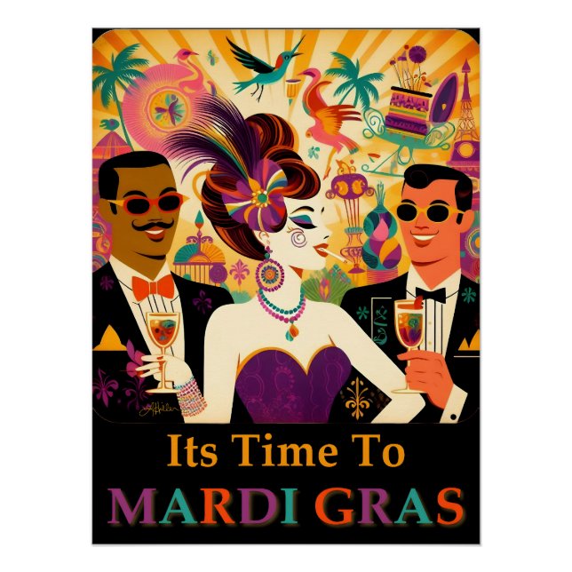 Mid Century Retro 60er Mardi Gras Cocktail Party Poster (Vorderseite)