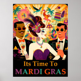Mid Century Retro 60er Mardi Gras Cocktail Party Poster