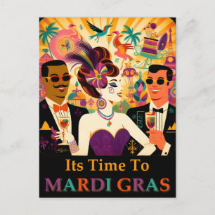 Mid Century Retro 60er Mardi Gras Cocktail Party Postkarte