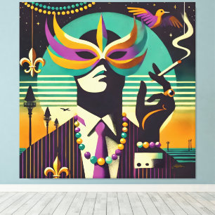 Mid Century Retro 60er Mardi Gras Der rauchende Ma Leinwanddruck