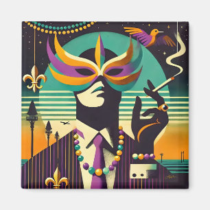 Mid Century Retro 60er Mardi Gras Der rauchende Ma Magnet