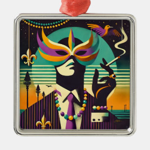 Mid Century Retro 60er Mardi Gras Der rauchende Ma Ornament Aus Metall