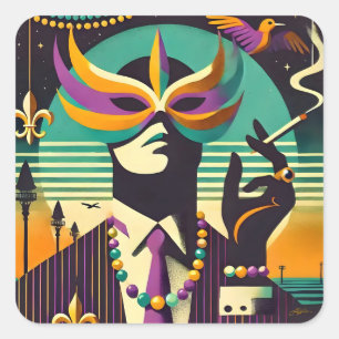 Mid Century Retro 60er Mardi Gras Der rauchende Ma Quadratischer Aufkleber