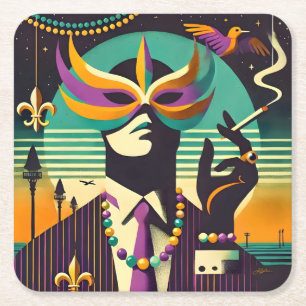 Mid Century Retro 60er Mardi Gras Der rauchende Ma Rechteckiger Pappuntersetzer