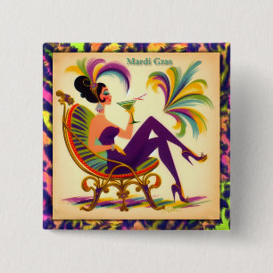 Mid Century Retro 60er Mardi Gras Martini Frau Button