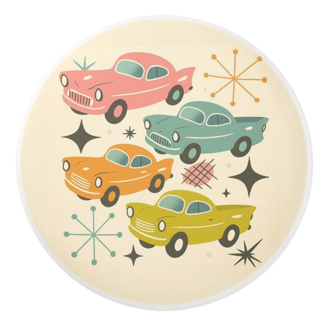 Mid-Century Retro Cars Atomic Starburst  Keramikknauf (Vorderseite)
