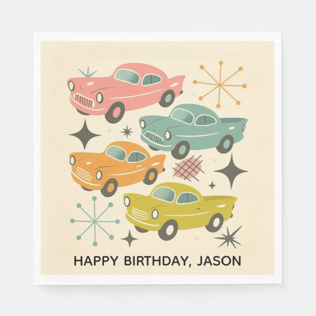 Mid-Century Retro Cars Atomic Starburst  Serviette (Vorderseite)