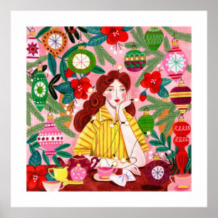 Mid Century Retro Frau Weihnachtsfeiertag Poster