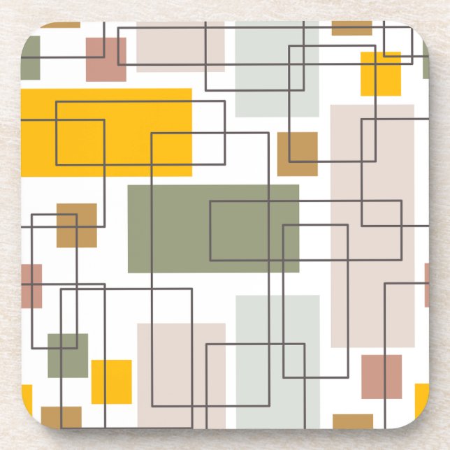 Mid-Century Retro Geometric Abstract Coaster Getränkeuntersetzer (Vorderseite)