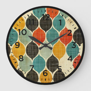 Mid Century Retro Harlequin Muster Große Wanduhr