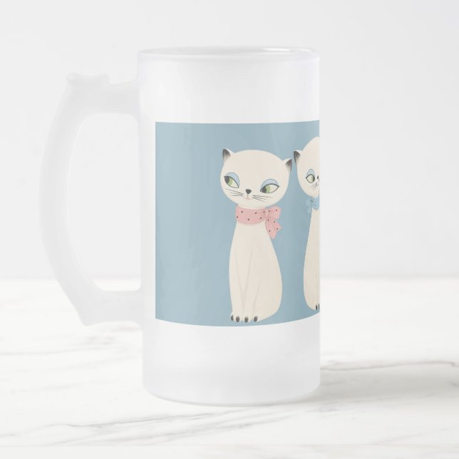 Mid Century Retro Katzen Paar Mattglas Bierglas (Links)