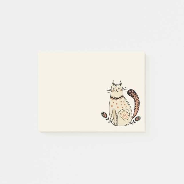 Mid Century Retro Kitty Cat Post-it Klebezettel (Vorderseite)