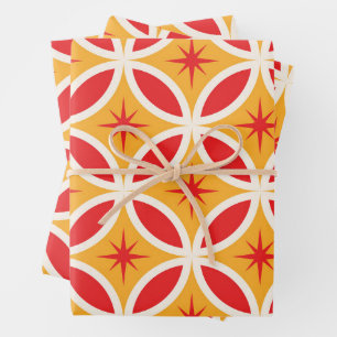 Mid Century Retro Starbursts auf geometrischen Kre Geschenkpapier Set