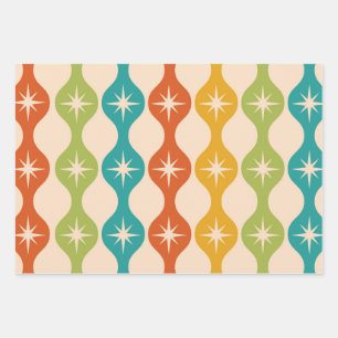 Mid Century Retro Starbursts im Ogee-Muster Geschenkpapier Set