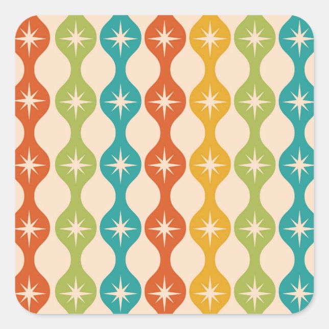 Mid Century Retro Starbursts on ogee pattern     Quadratischer Aufkleber (Vorderseite)