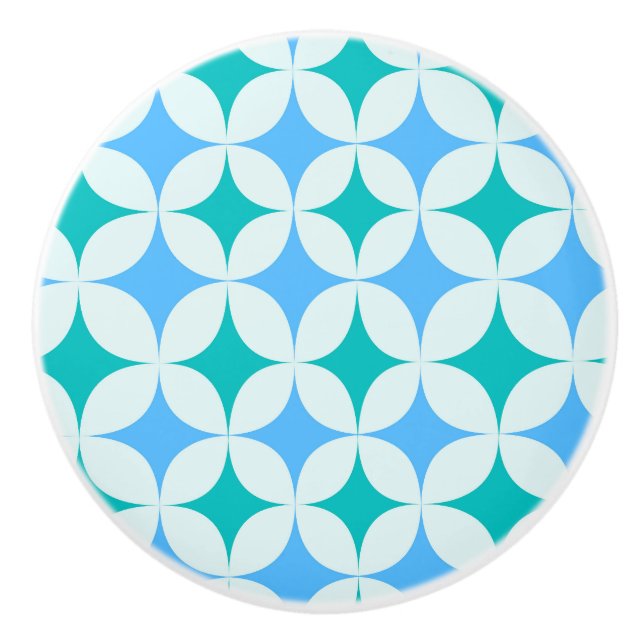 Mid Century Retro Starbursts Pattern Teal Blue Keramikknauf (Vorderseite)
