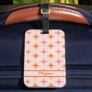 Mid Century Retro Starbursts Pink Orange Benutzerd Gepäckanhänger