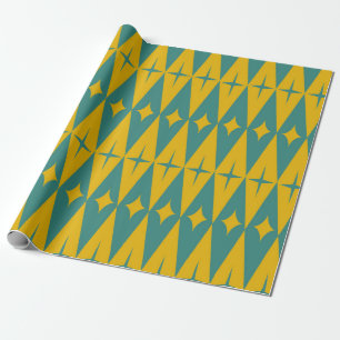 Mid Century Retro Sterne auf Teal Senf Diamanten Geschenkpapier