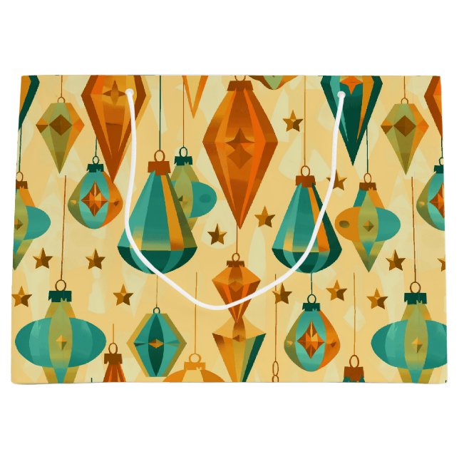 Mid Century Retro Weihnachten Atome Star Ornament Große Geschenktüte (Vorderseite)