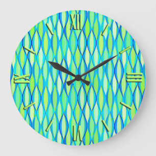 Mid-Century Ribbon Print - turquoise and lime Große Wanduhr