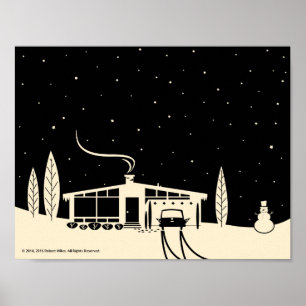 Mid-Century-Schneeszene-Schwarz Poster