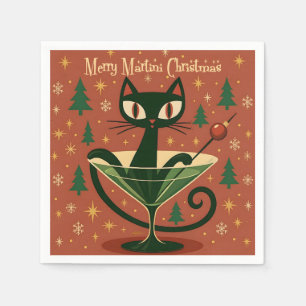 Mid Century Schwarze Katze Merry Martini Weihnacht Serviette