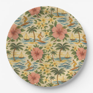 Mid-Century-Shirt mit verblasstem hawaiianischem D Pappteller