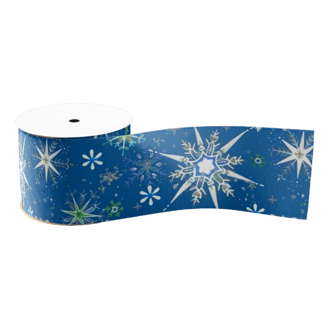Mid-Century Snowflakes Galore On Blue Ripsband (Spule)