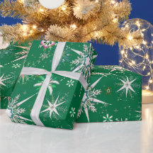 Mid-Century Snowflakes Galore On Green